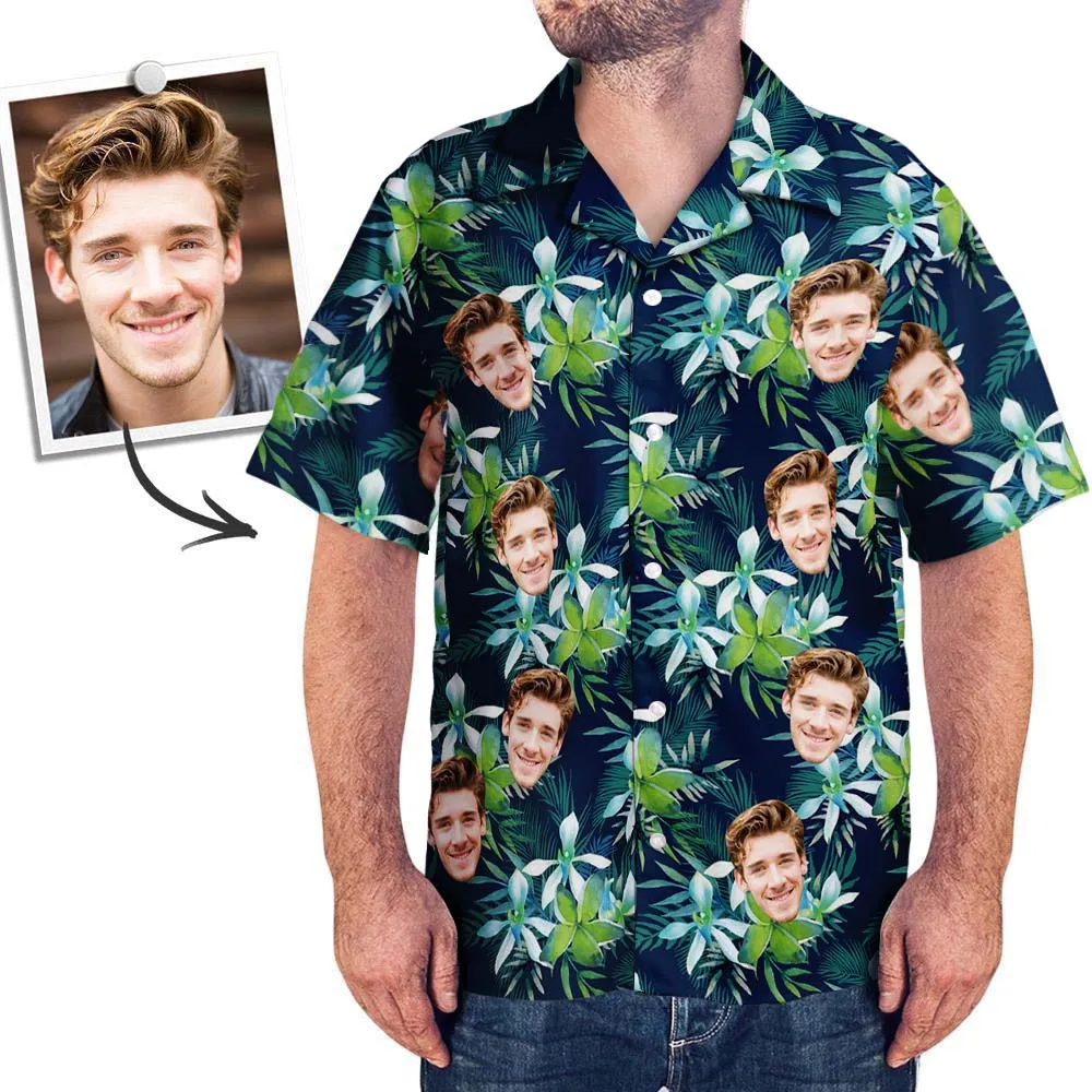 Custom Hawaiian Shirt with Face Custom Dog Face Hawaiian Shirt Leaves Tropical Shirts