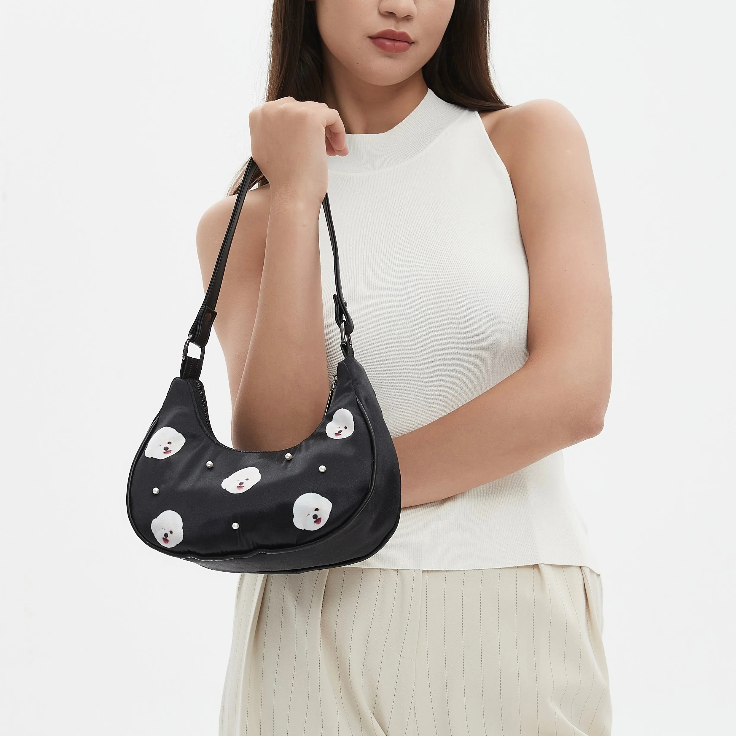 Custom Pearl Satin Shoulder Bag