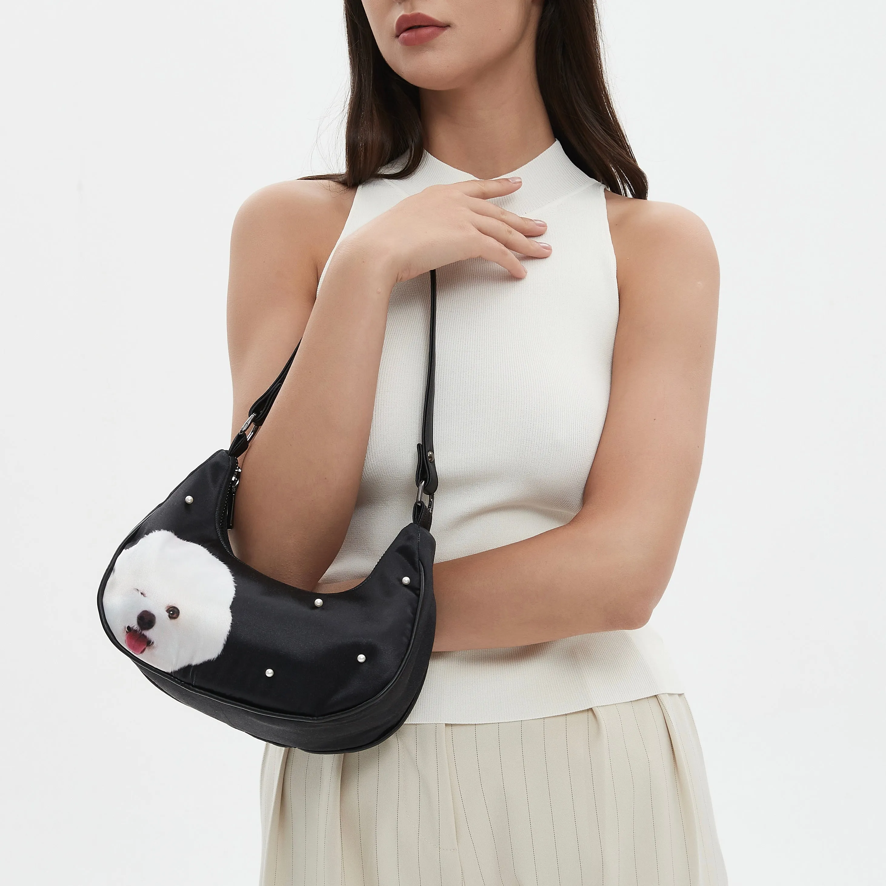 Custom Pearl Satin Shoulder Bag