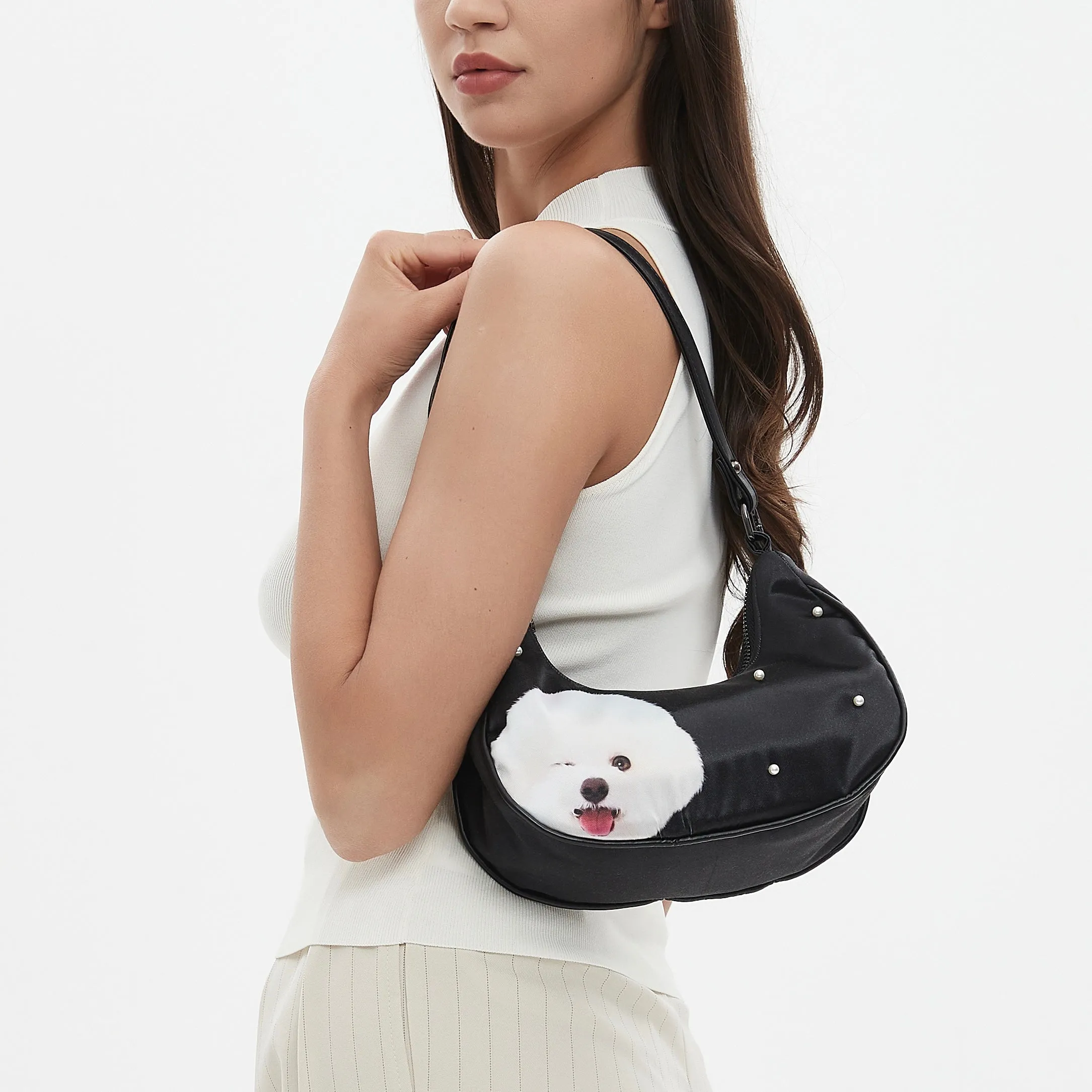 Custom Pearl Satin Shoulder Bag
