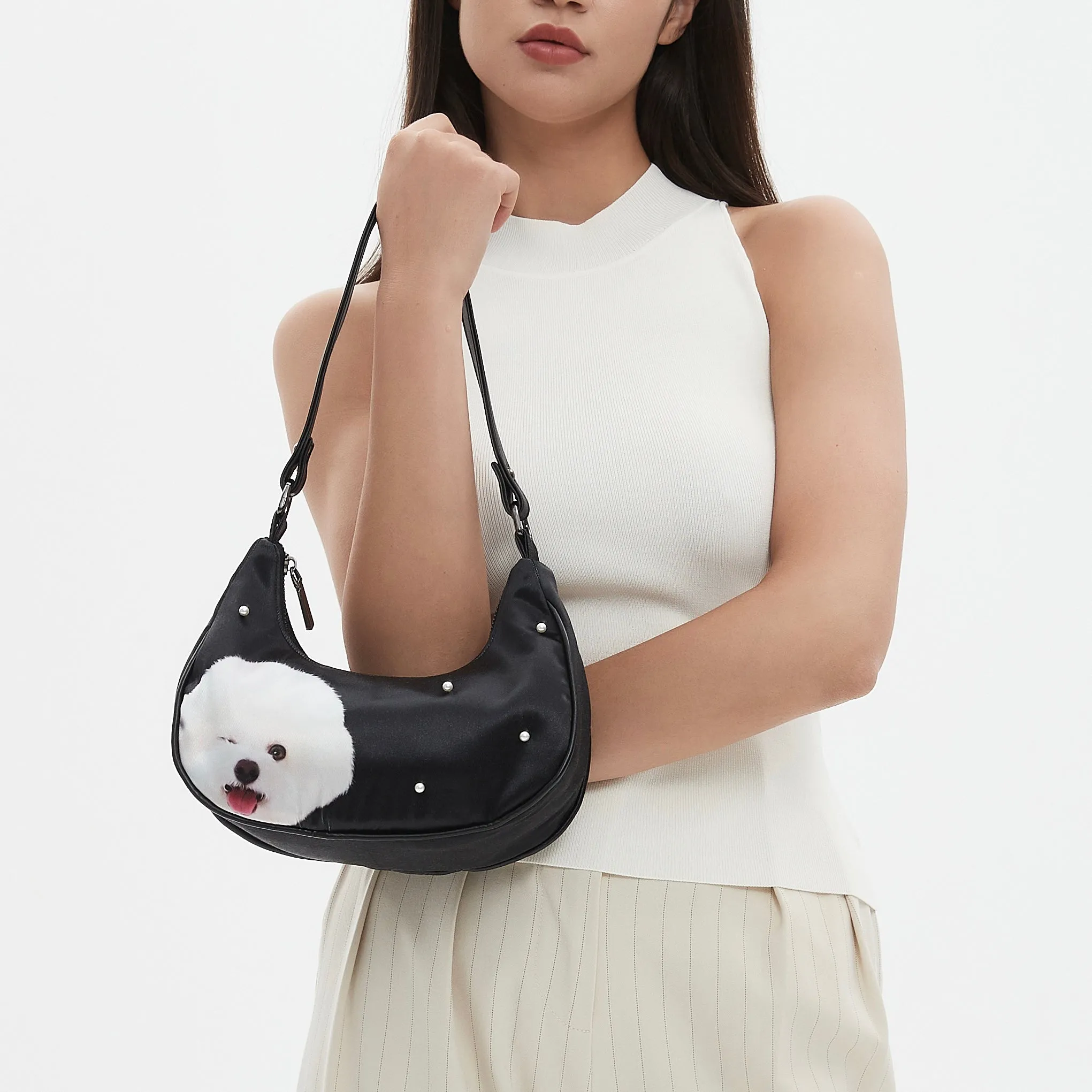 Custom Pearl Satin Shoulder Bag