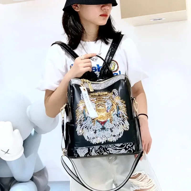 Dark With Tiger Sequins Backpack