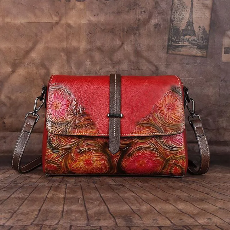 Embossed Flowers Messenger Bag