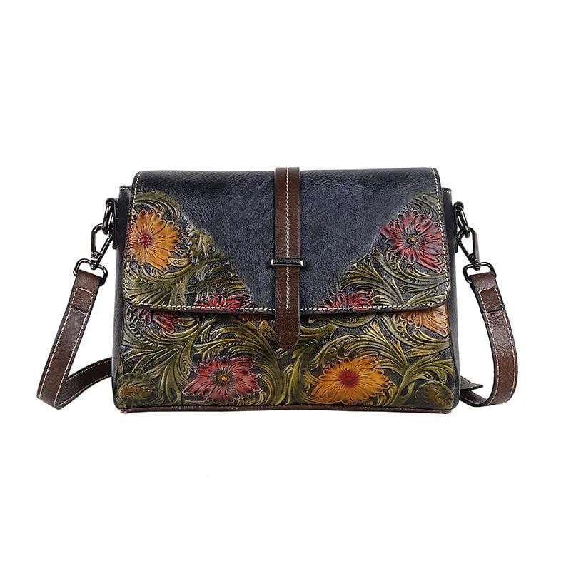 Embossed Flowers Messenger Bag