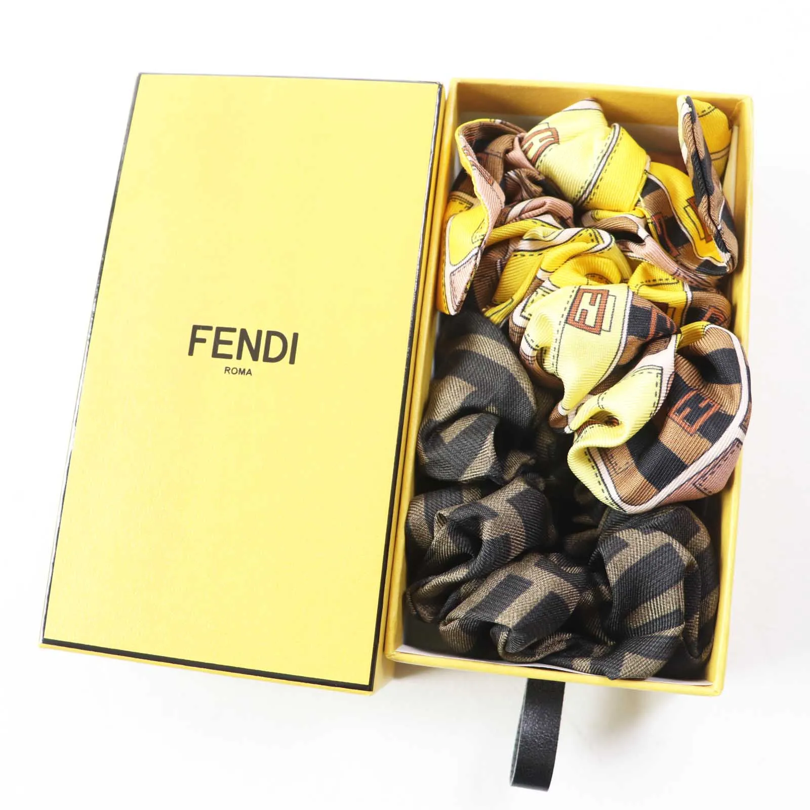 FENDI hair accessory silk Multi FF Logo Zucca Pattern Set of 2 scrunchies