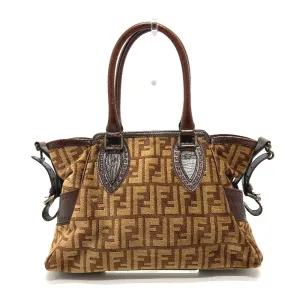 FENDI Handbag Bag Semi-Shoulder Bag Handbag Zucca FFPattern Logo Etnico Leather / suede Brown Women Used