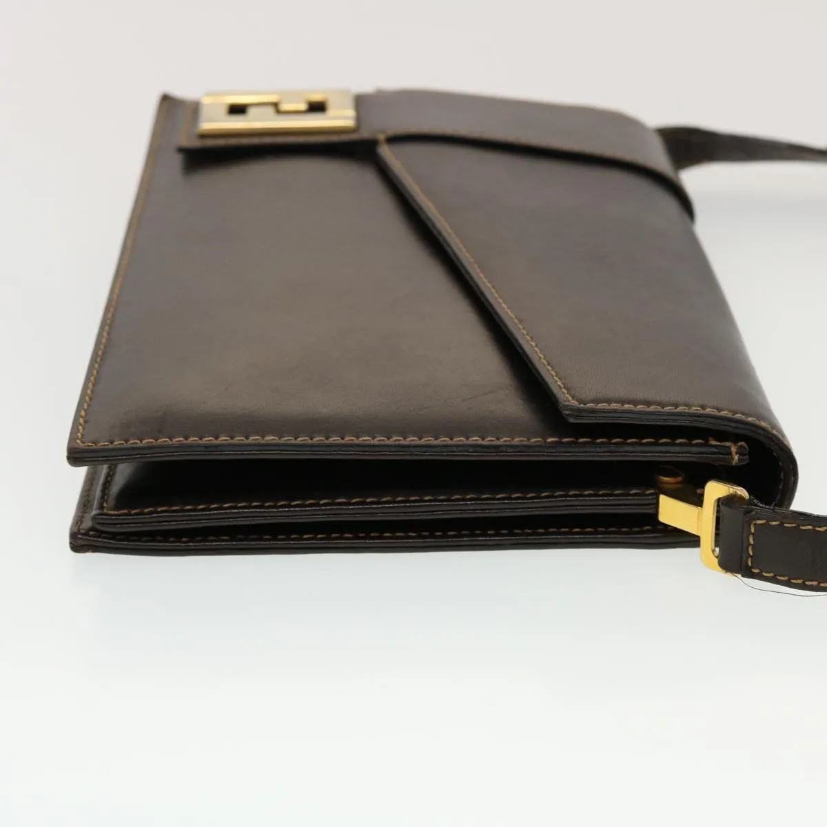 FENDI Shoulder Bag Leather Brown Auth ar9569