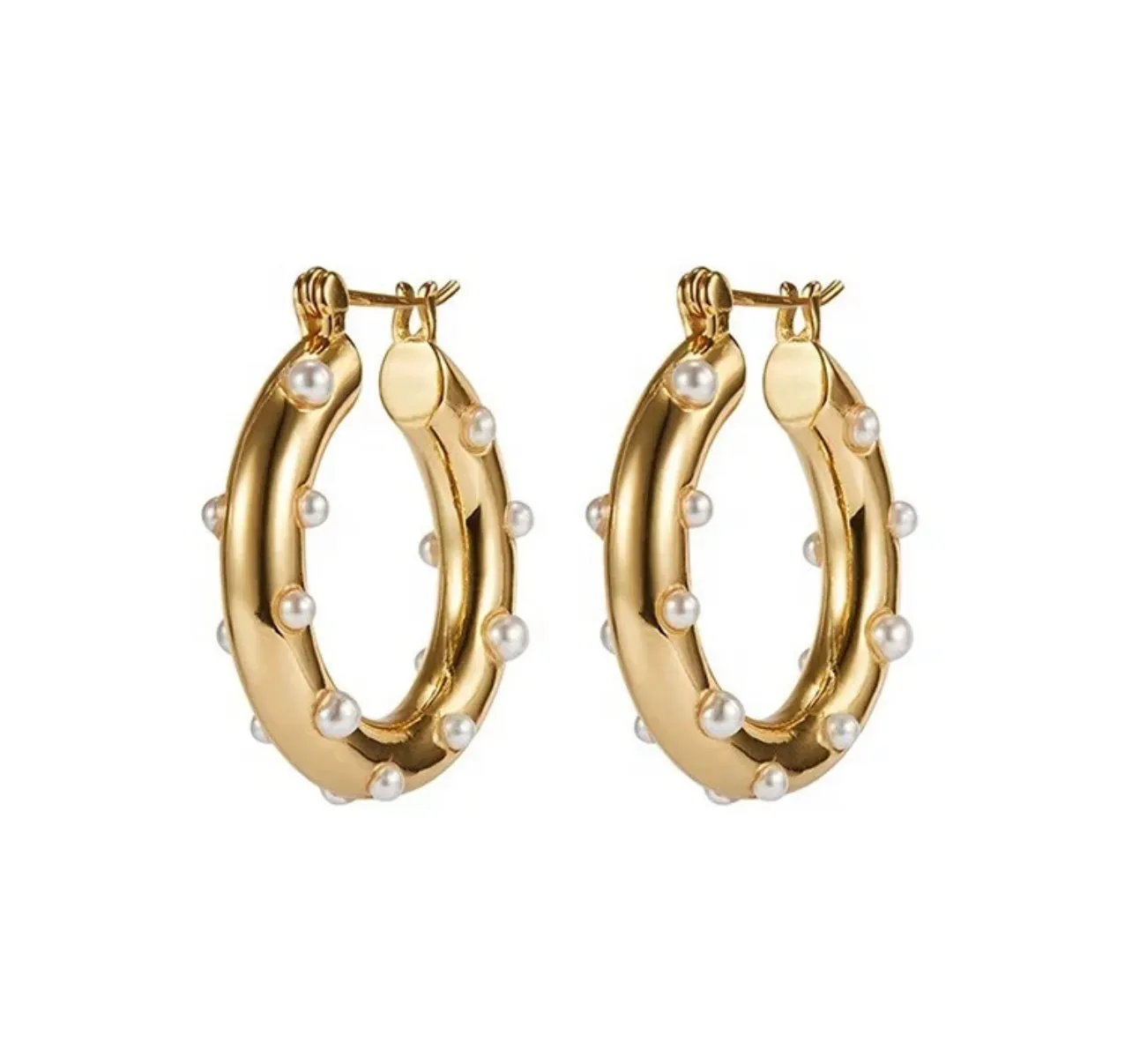 Golden Pearl Hoops