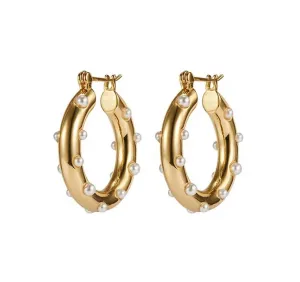 Golden Pearl Hoops