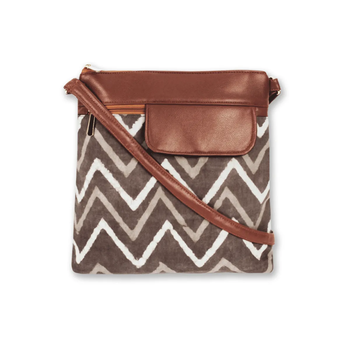 Grey Maze Block Printed Messenger Bag