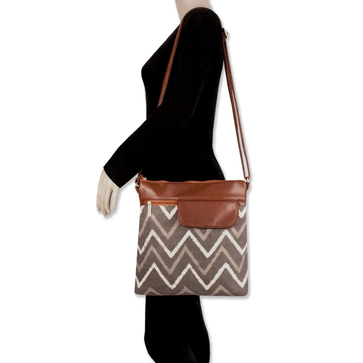Grey Maze Block Printed Messenger Bag