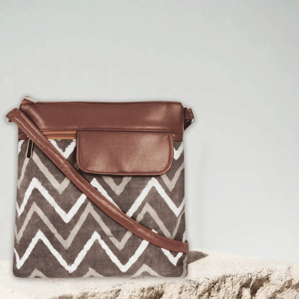 Grey Maze Block Printed Messenger Bag