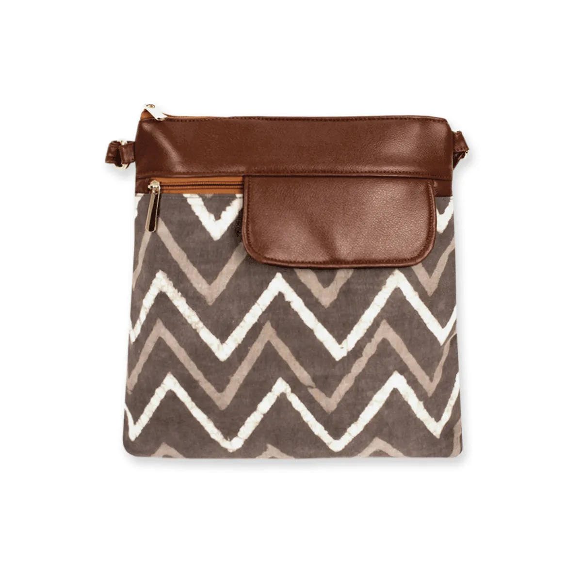 Grey Maze Block Printed Messenger Bag