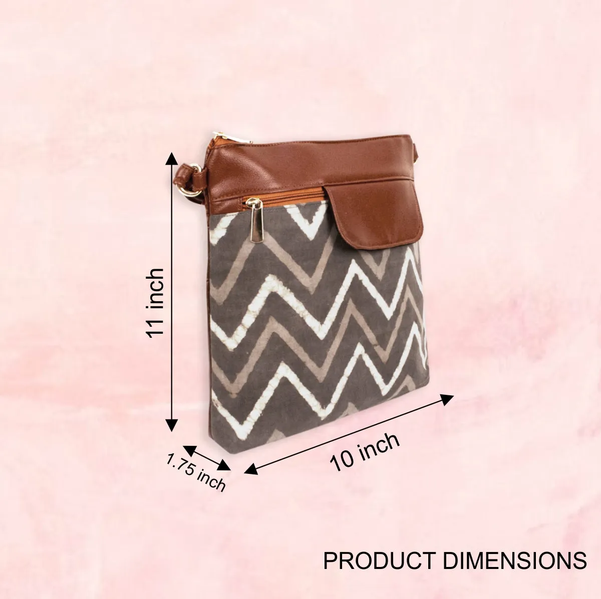 Grey Maze Block Printed Messenger Bag