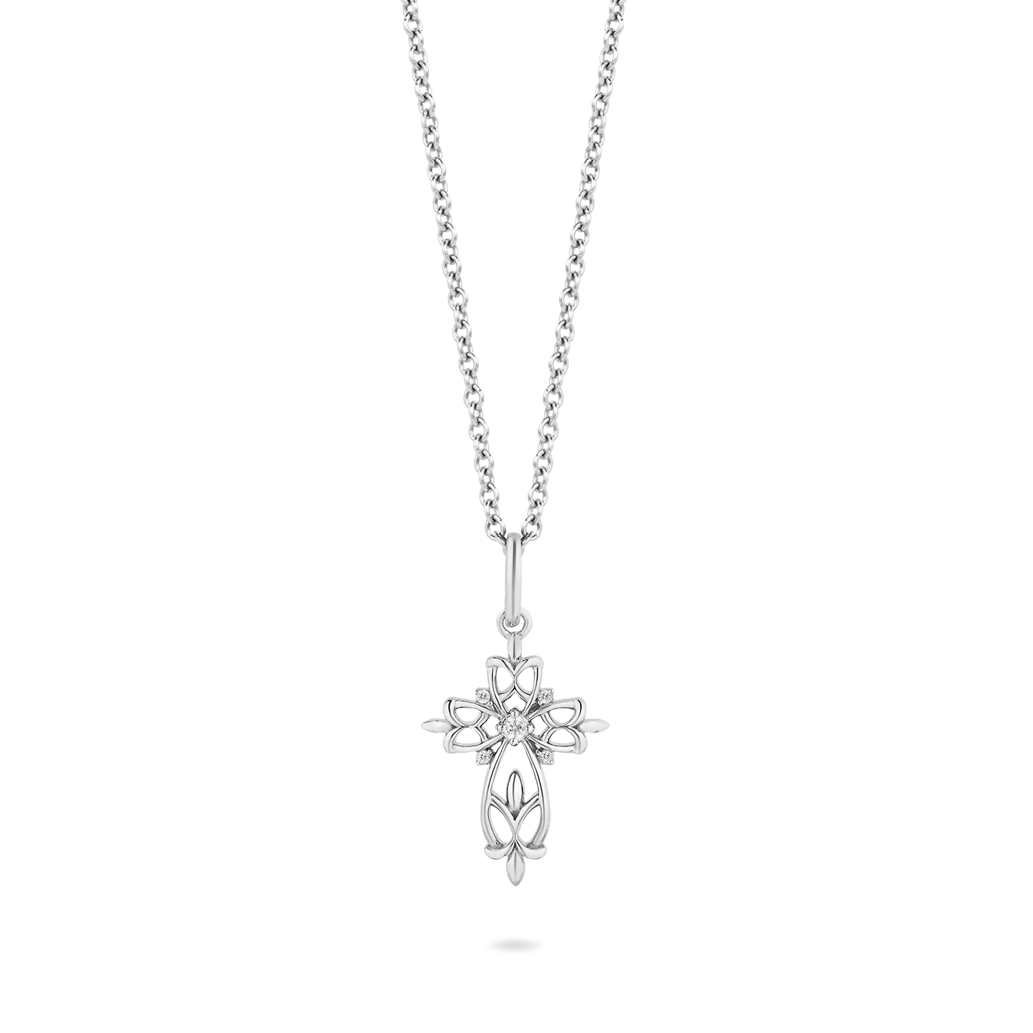 Hallmark Fine Jewelry Art Nouveau Lace Cross Pendant in Sterling Silver with Diamonds