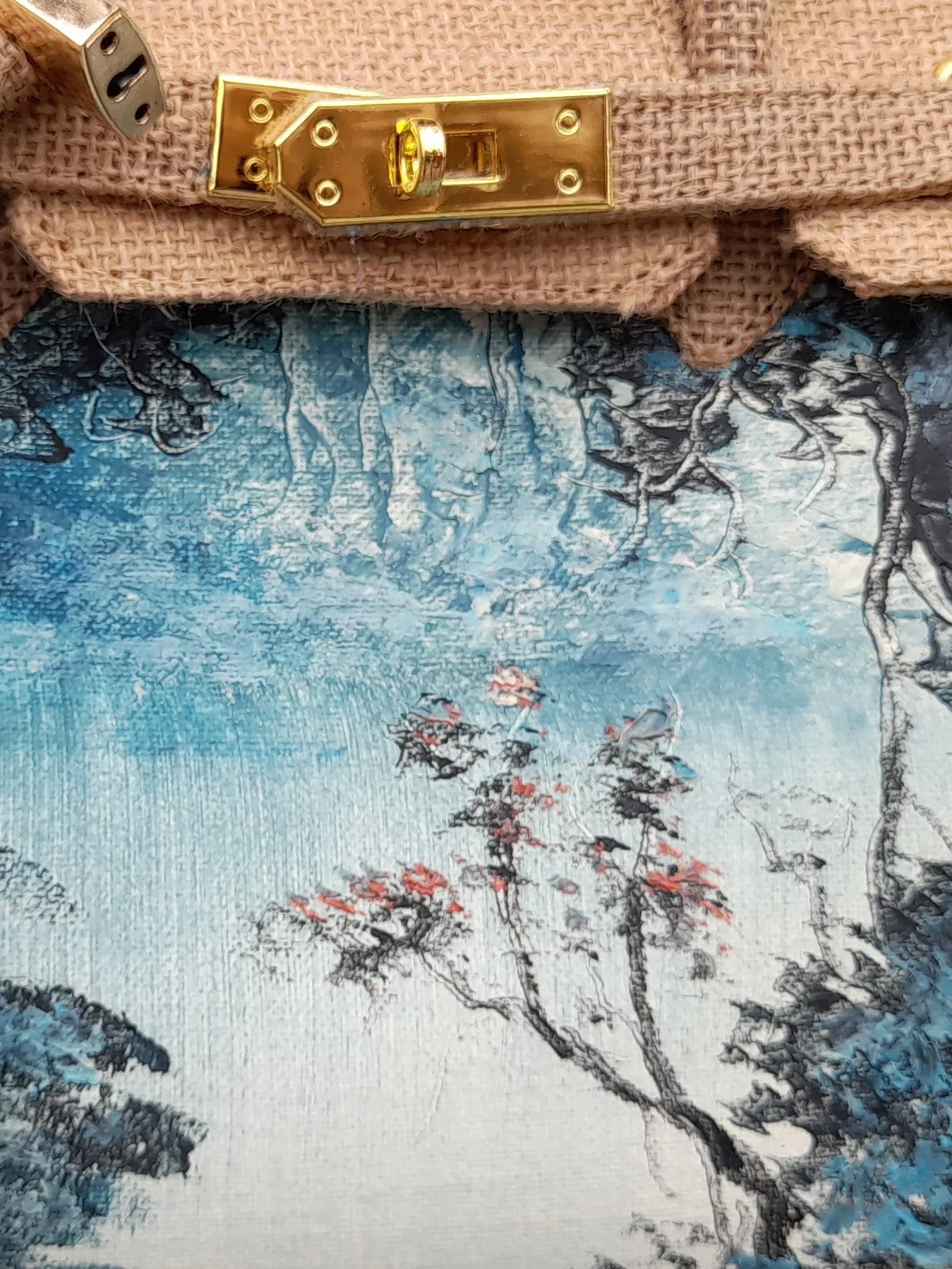 Handpainted jute bag, Medium size (30cm)_style 17