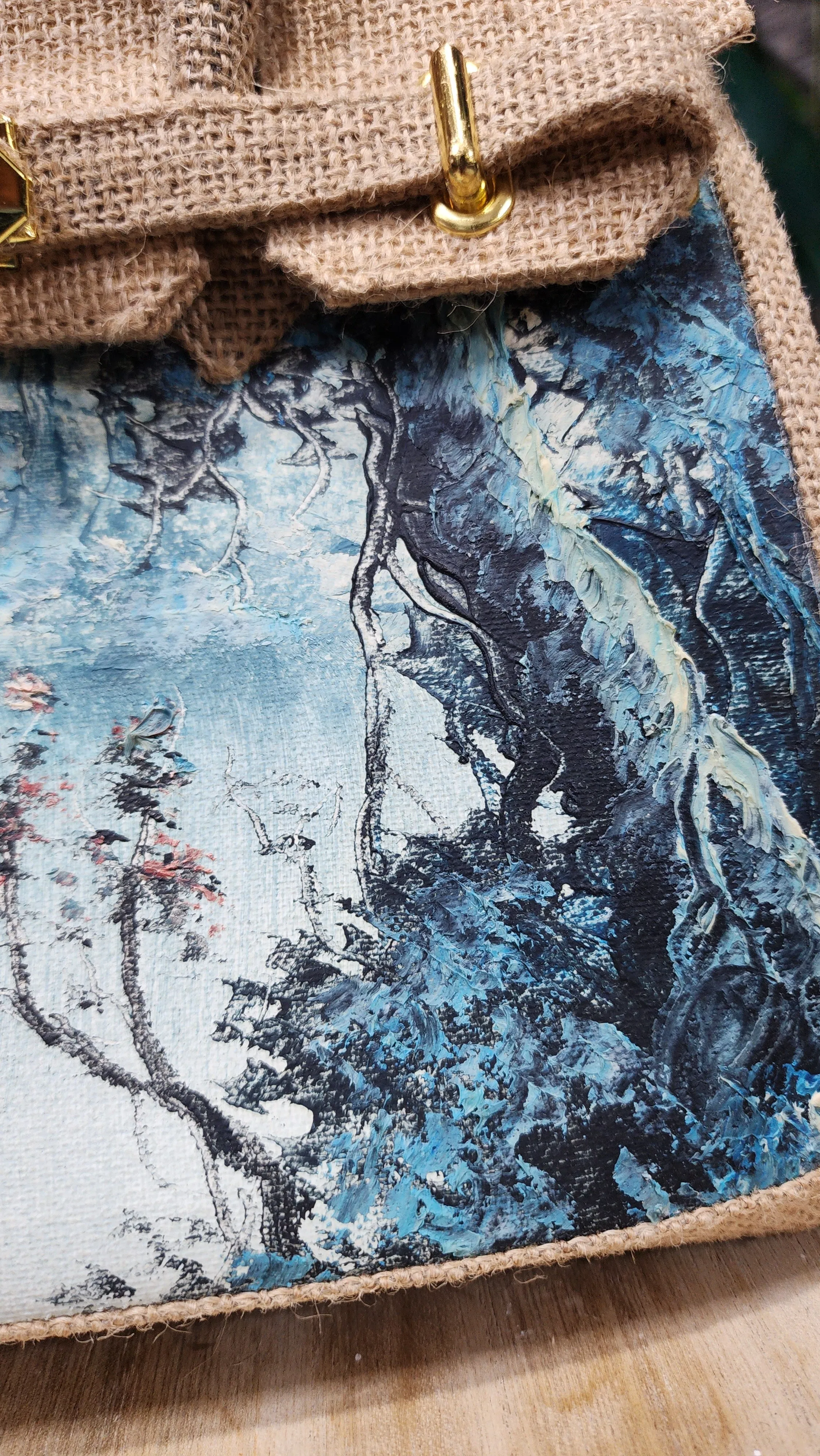 Handpainted jute bag, Medium size (30cm)_style 17