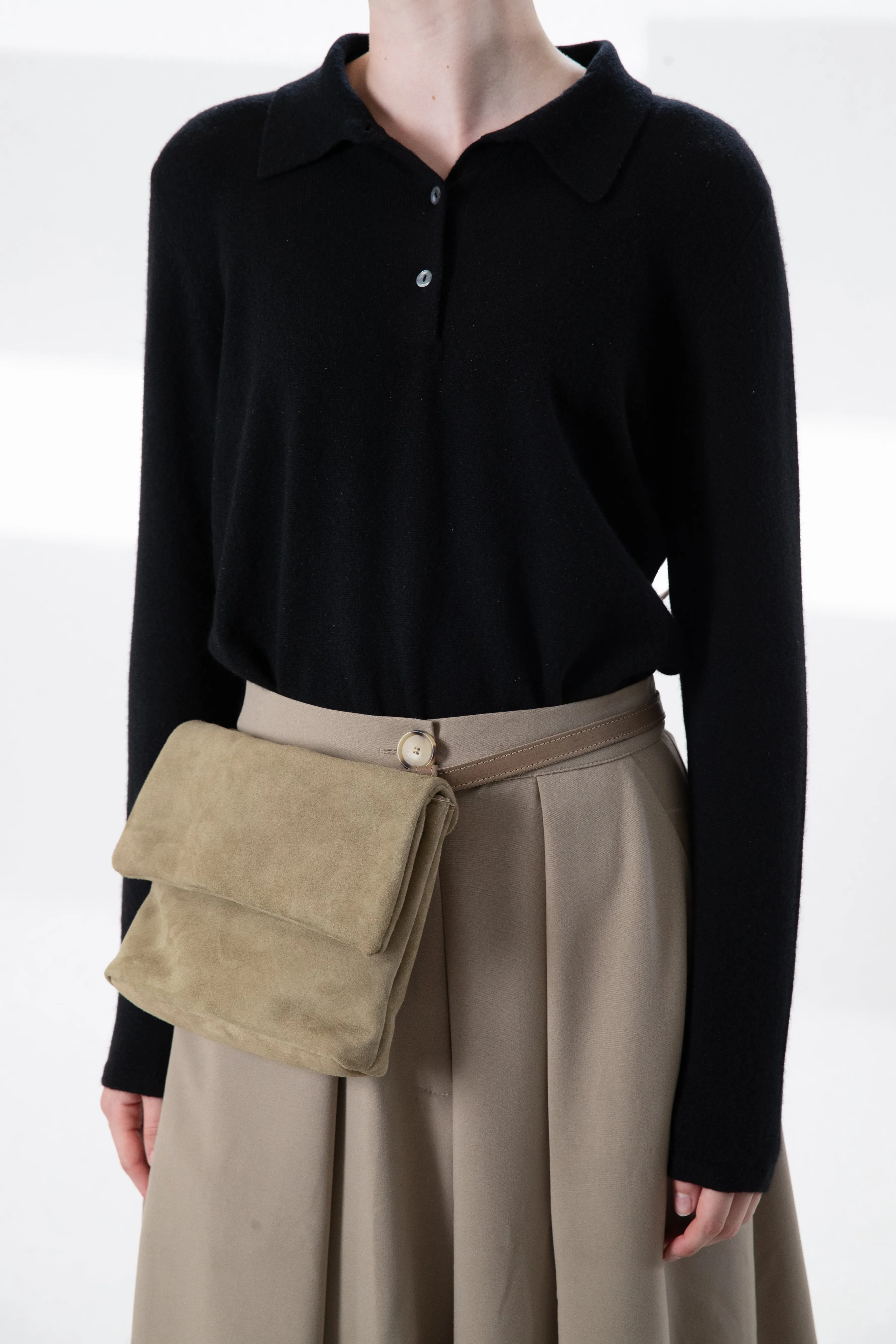 Harpers Emporium Italian Leather Double Zip Bag in Sage Suede