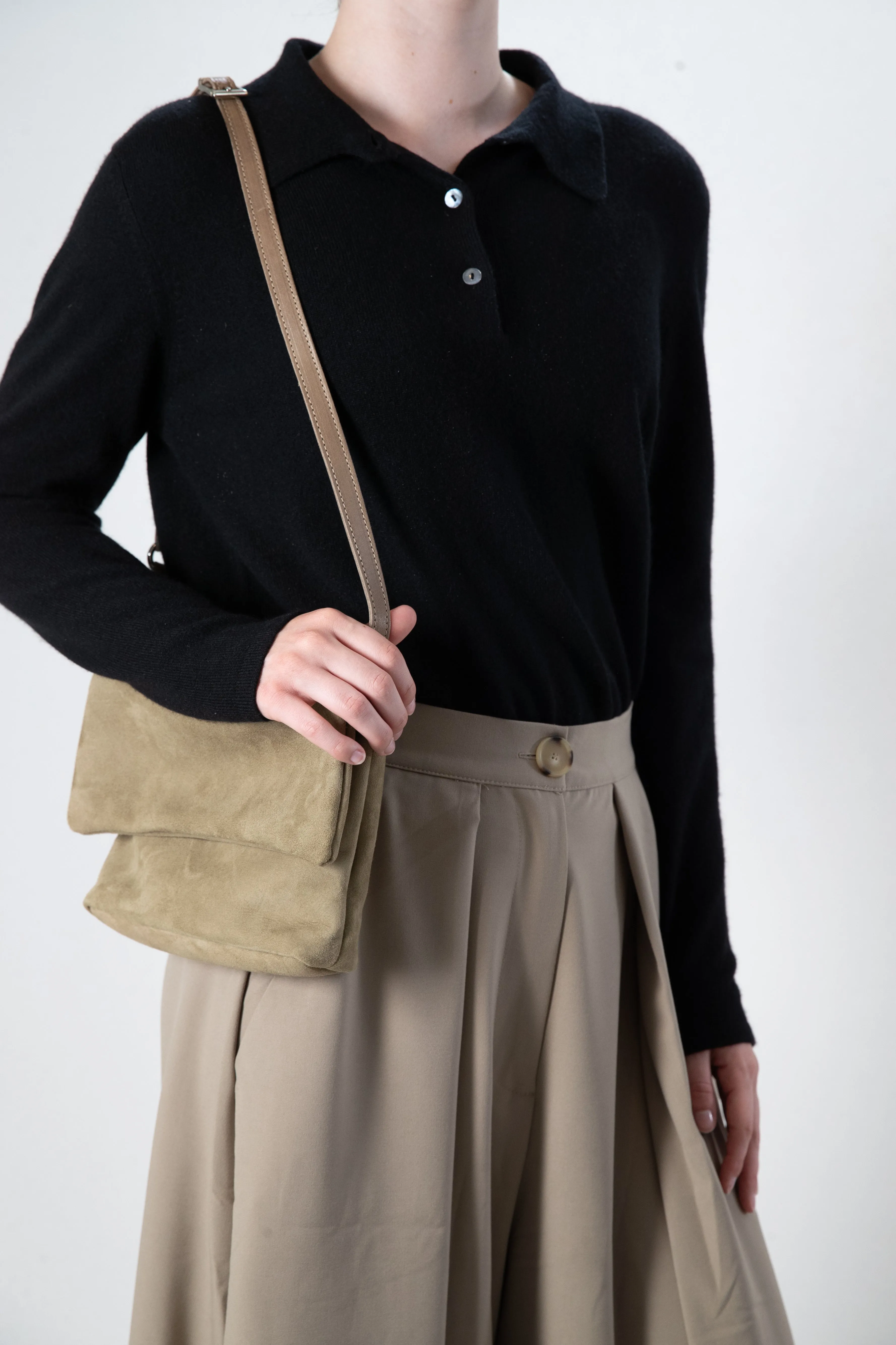 Harpers Emporium Italian Leather Double Zip Bag in Sage Suede