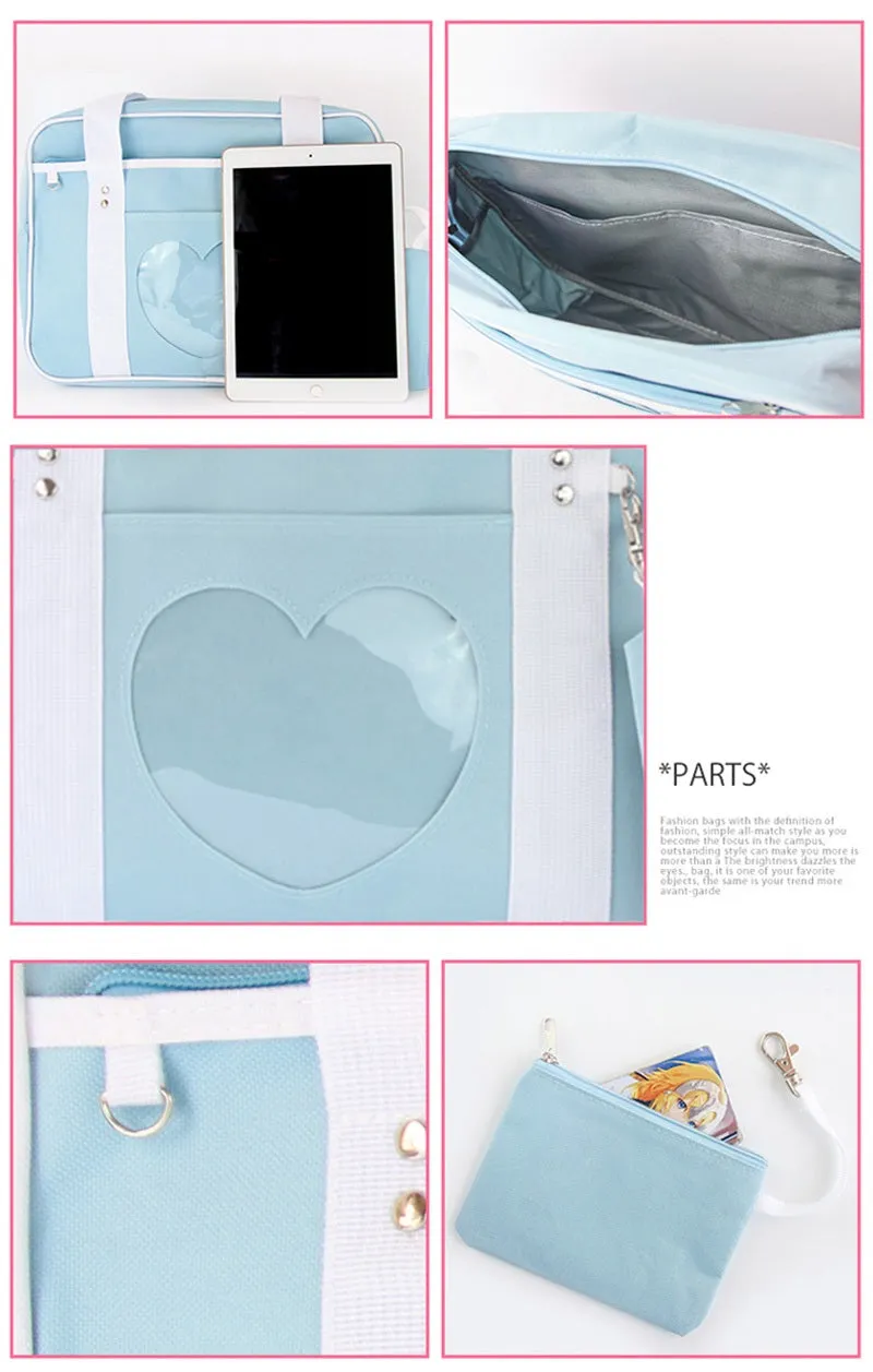 Heart Shoulder Student Pink Blue Purple Stripe Messenger Bag
