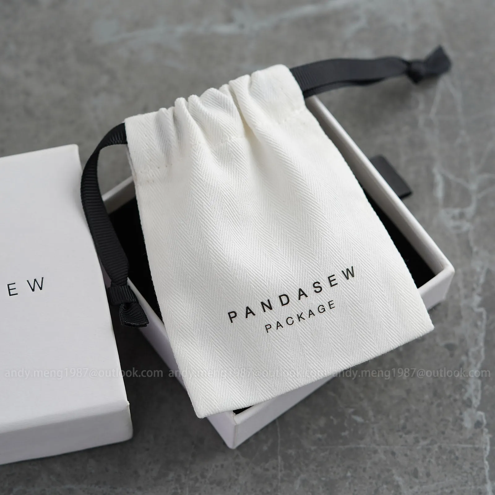 Herringbone Twill Cotton Drawstring Bags Custom Logo Jewelry Packaging 50pcs HRB-113