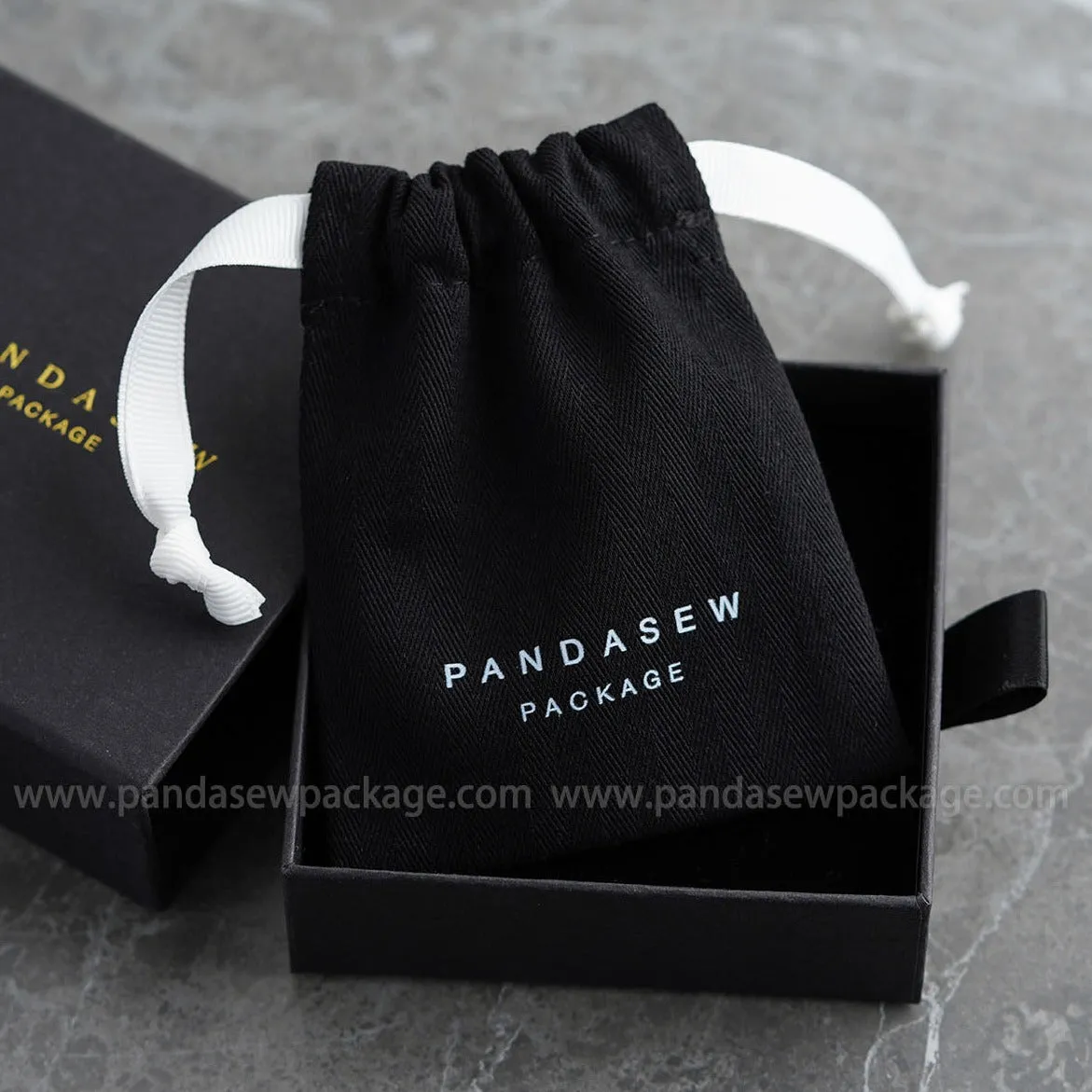 Herringbone Twill Cotton Drawstring Bags Custom Logo Jewelry Packaging 50pcs HRB-113