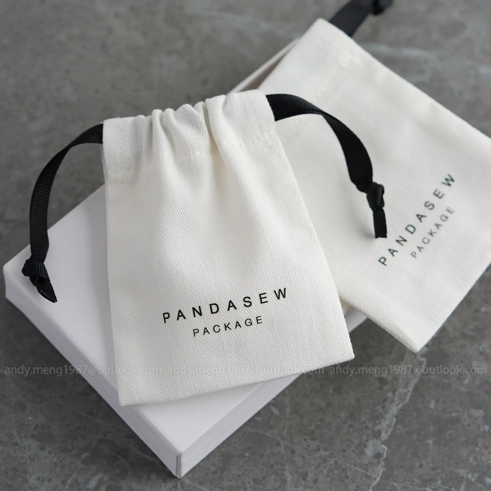 Herringbone Twill Cotton Drawstring Bags Custom Logo Jewelry Packaging 50pcs HRB-113