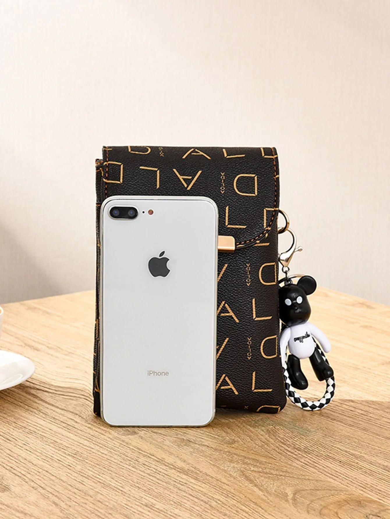 Letter Graphic Crossbody Bag With Bag Charm