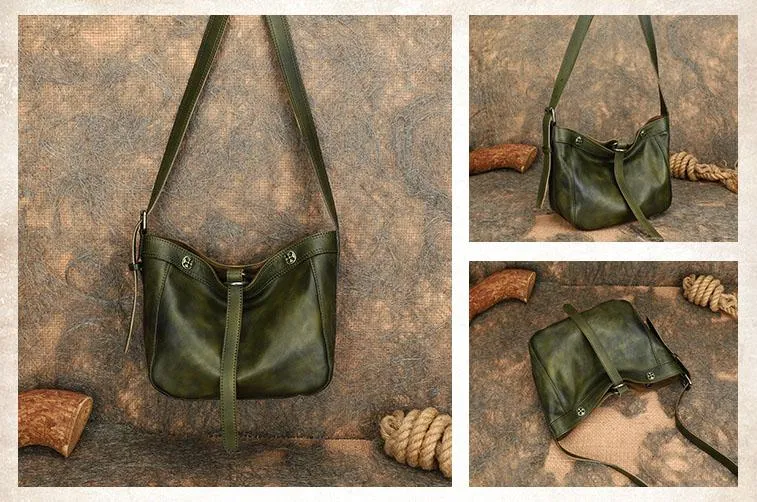 Medium Ladies Leather Crossbody Bucket Bag Purse Side Bags For Women