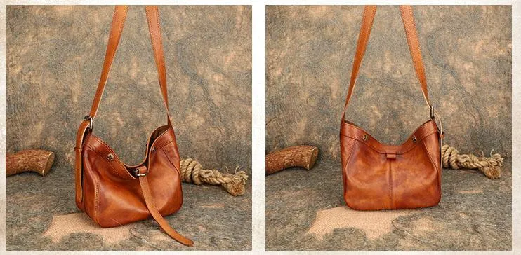 Medium Ladies Leather Crossbody Bucket Bag Purse Side Bags For Women