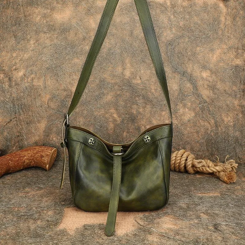 Medium Ladies Leather Crossbody Bucket Bag Purse Side Bags For Women