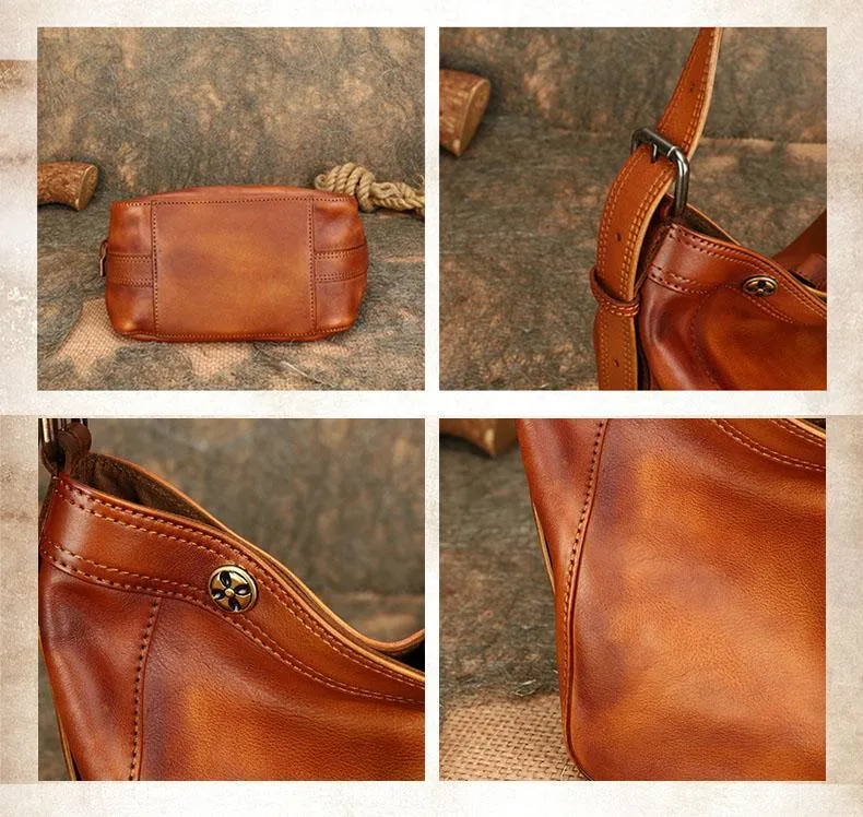 Medium Ladies Leather Crossbody Bucket Bag Purse Side Bags For Women