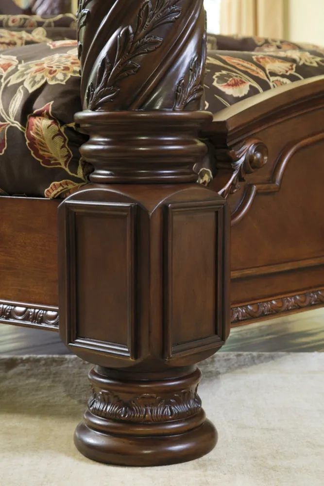North Shore King Poster Bed with Canopy with Mirrored Dresser and Chest