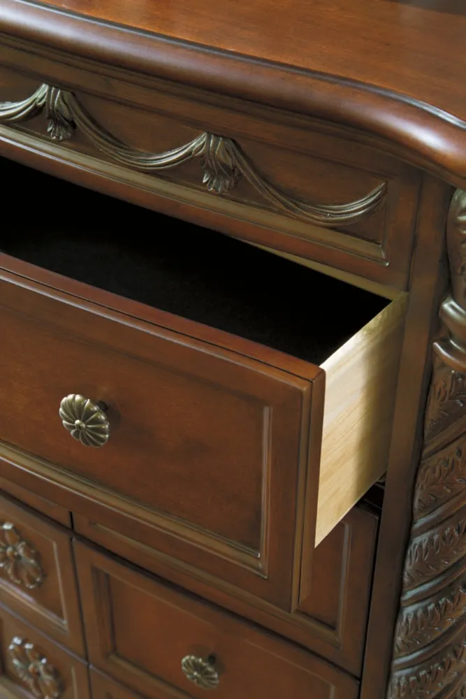 North Shore King Poster Bed with Canopy with Mirrored Dresser and Chest