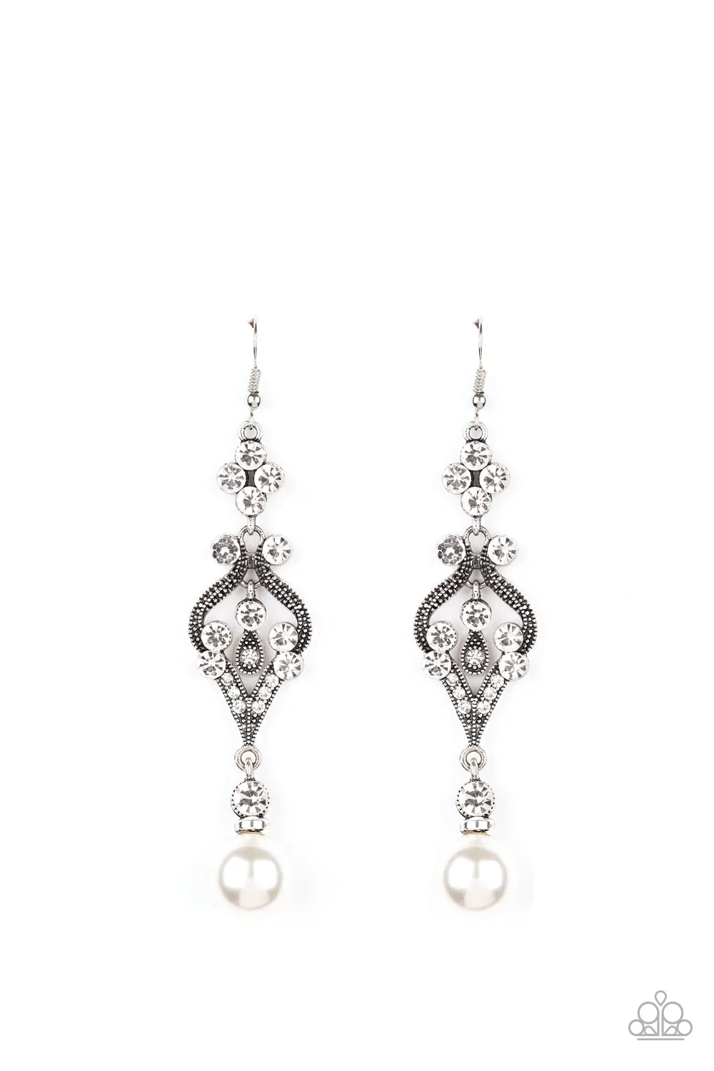 Paparazzi Elegantly Extravagant - White Earrings