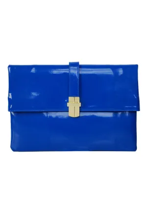 PATENT PRIA FOLDING CLUTCH BRIGHT BLUE