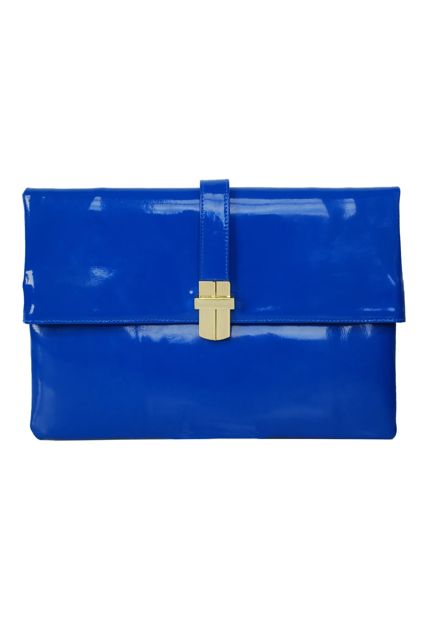 PATENT PRIA FOLDING CLUTCH BRIGHT BLUE