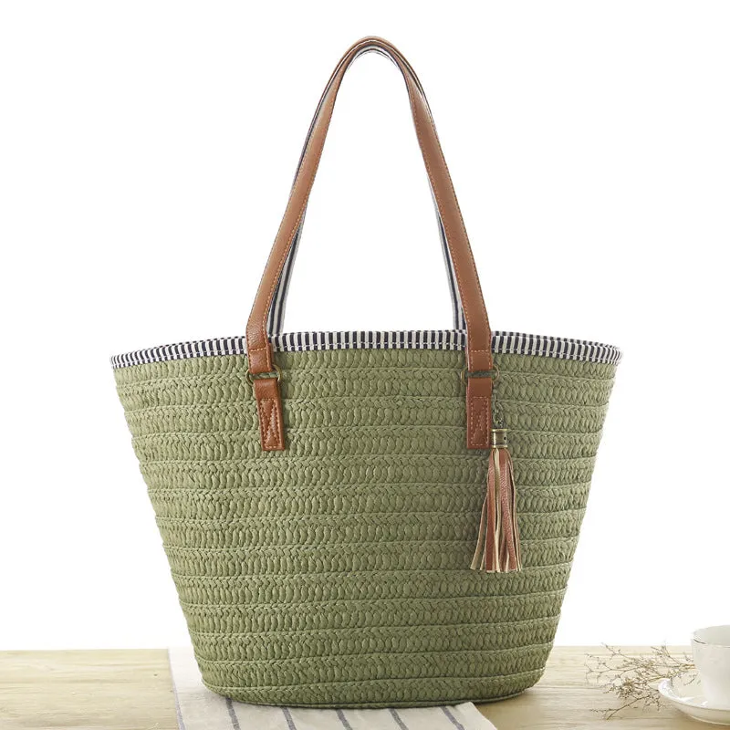 Paziye Straw Tassels Tote Bag Summer Handwoven