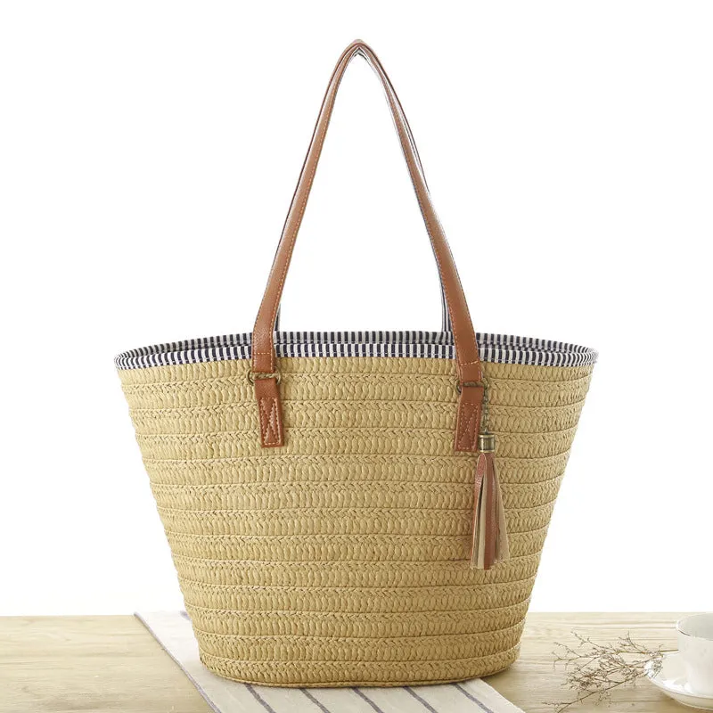 Paziye Straw Tassels Tote Bag Summer Handwoven