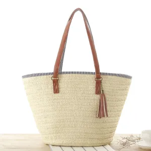Paziye Straw Tassels Tote Bag Summer Handwoven