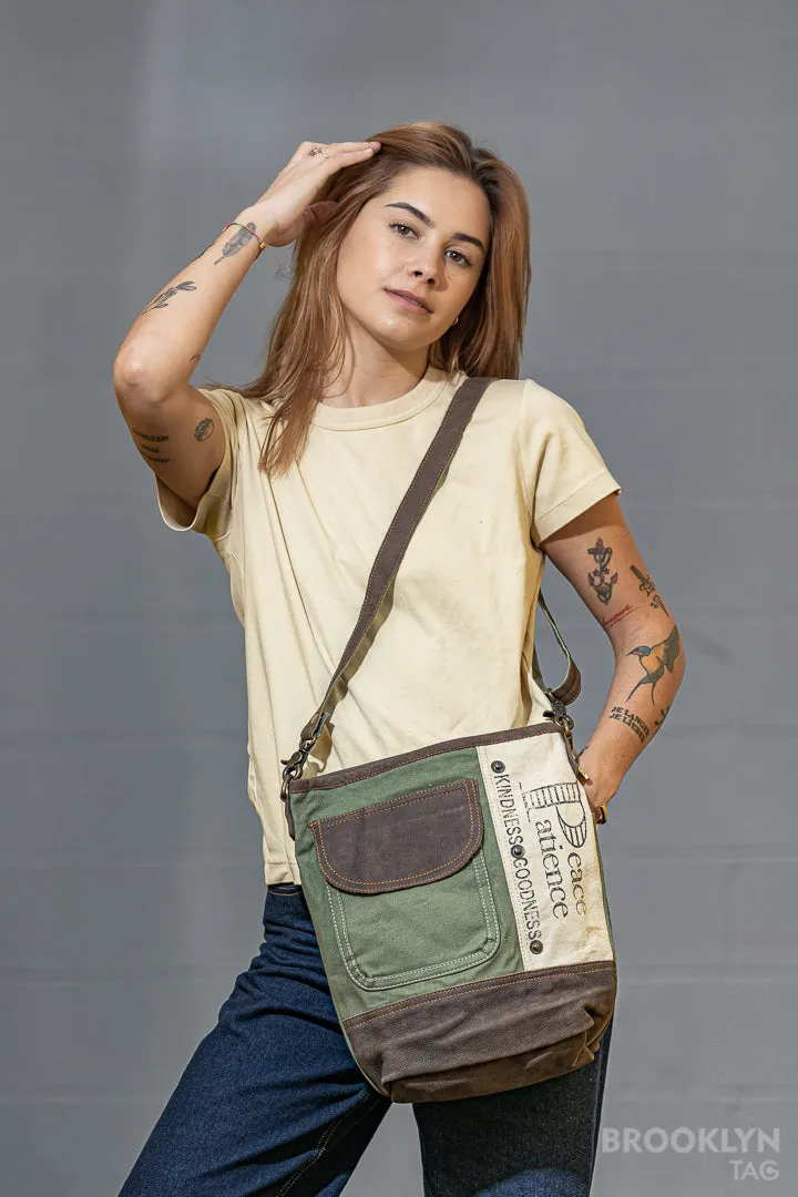 Peace and Patience Crossbody Canvas Bag