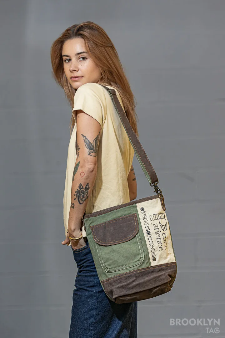 Peace and Patience Crossbody Canvas Bag