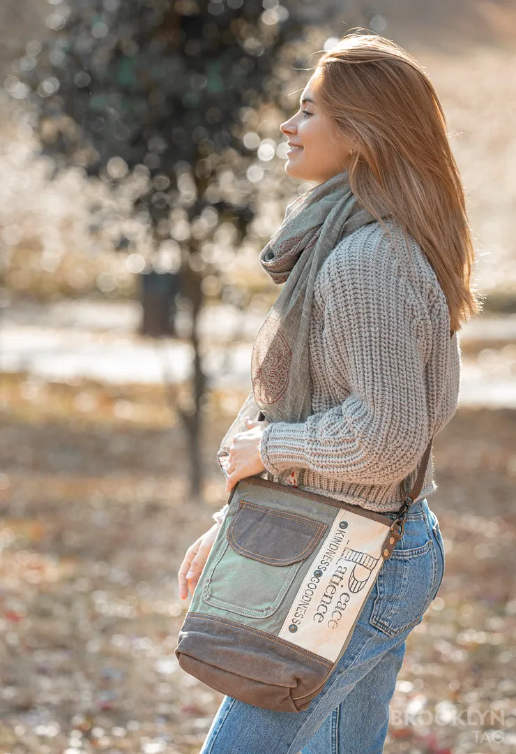 Peace and Patience Crossbody Canvas Bag