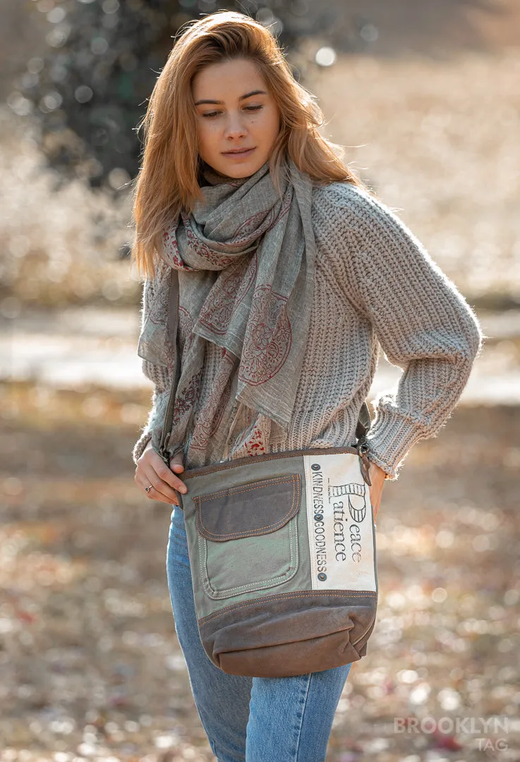 Peace and Patience Crossbody Canvas Bag
