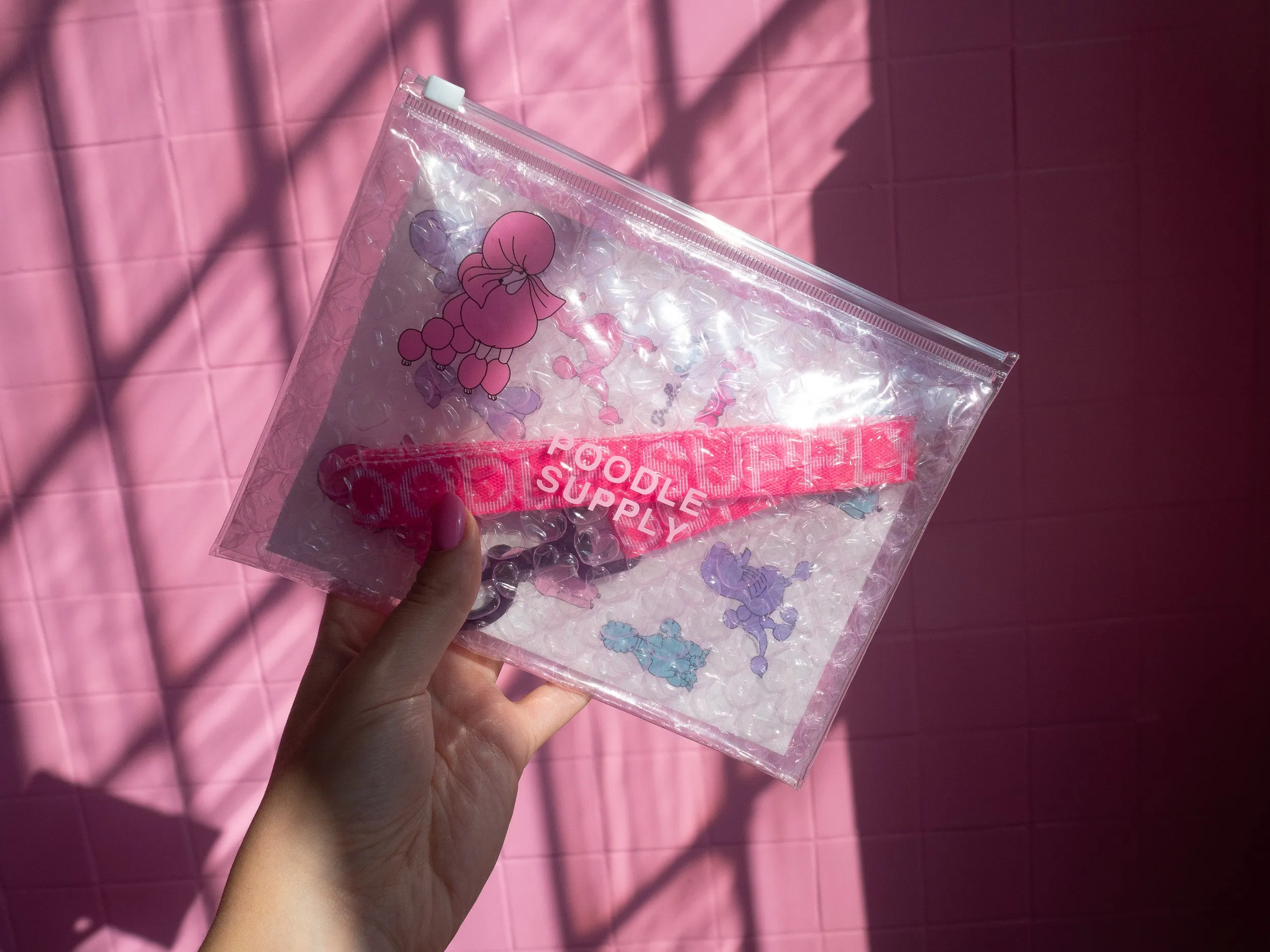 Poodle Mania Essential Leash Pink   Pouch Bag with Sticker Set