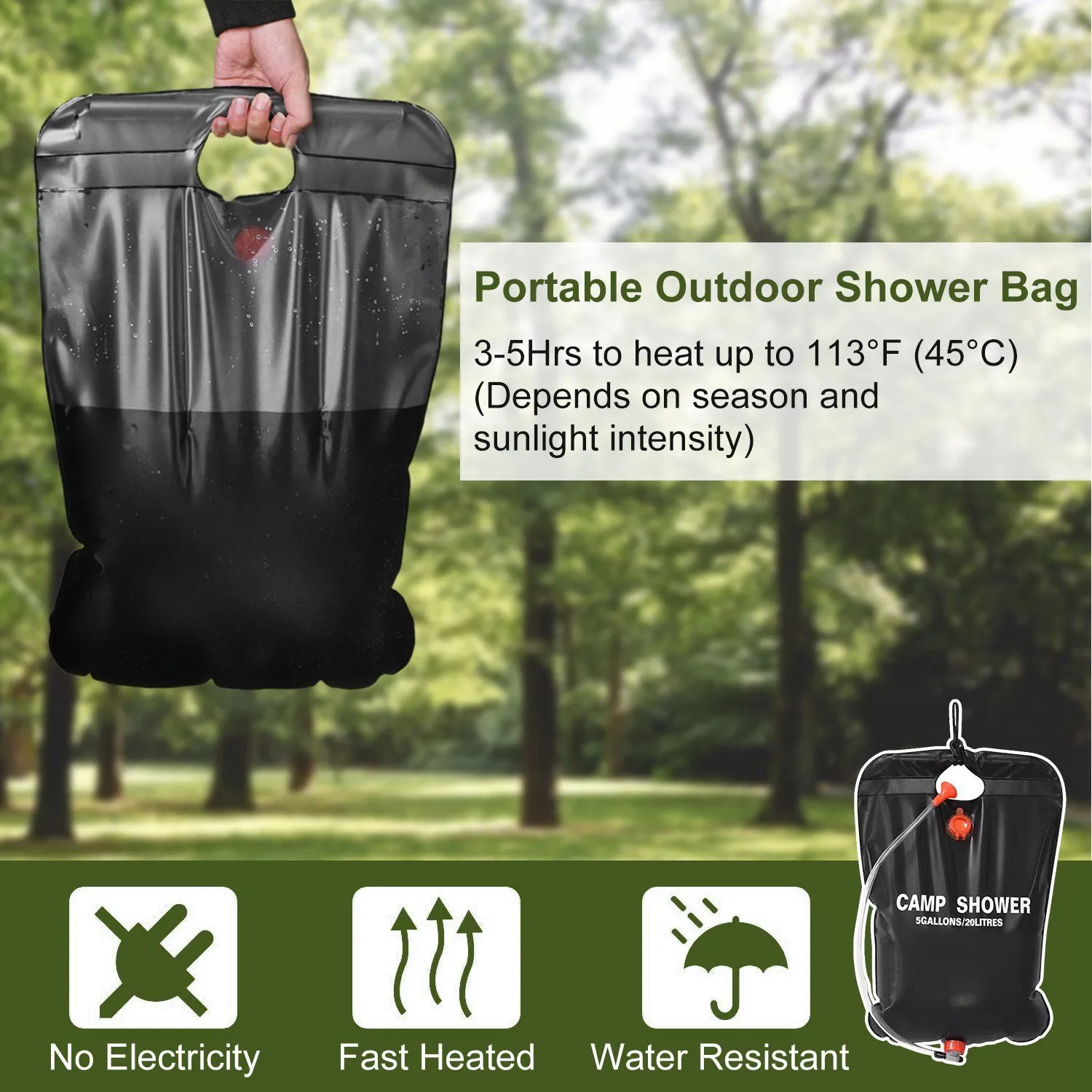Portable Solar Heated Shower Bag