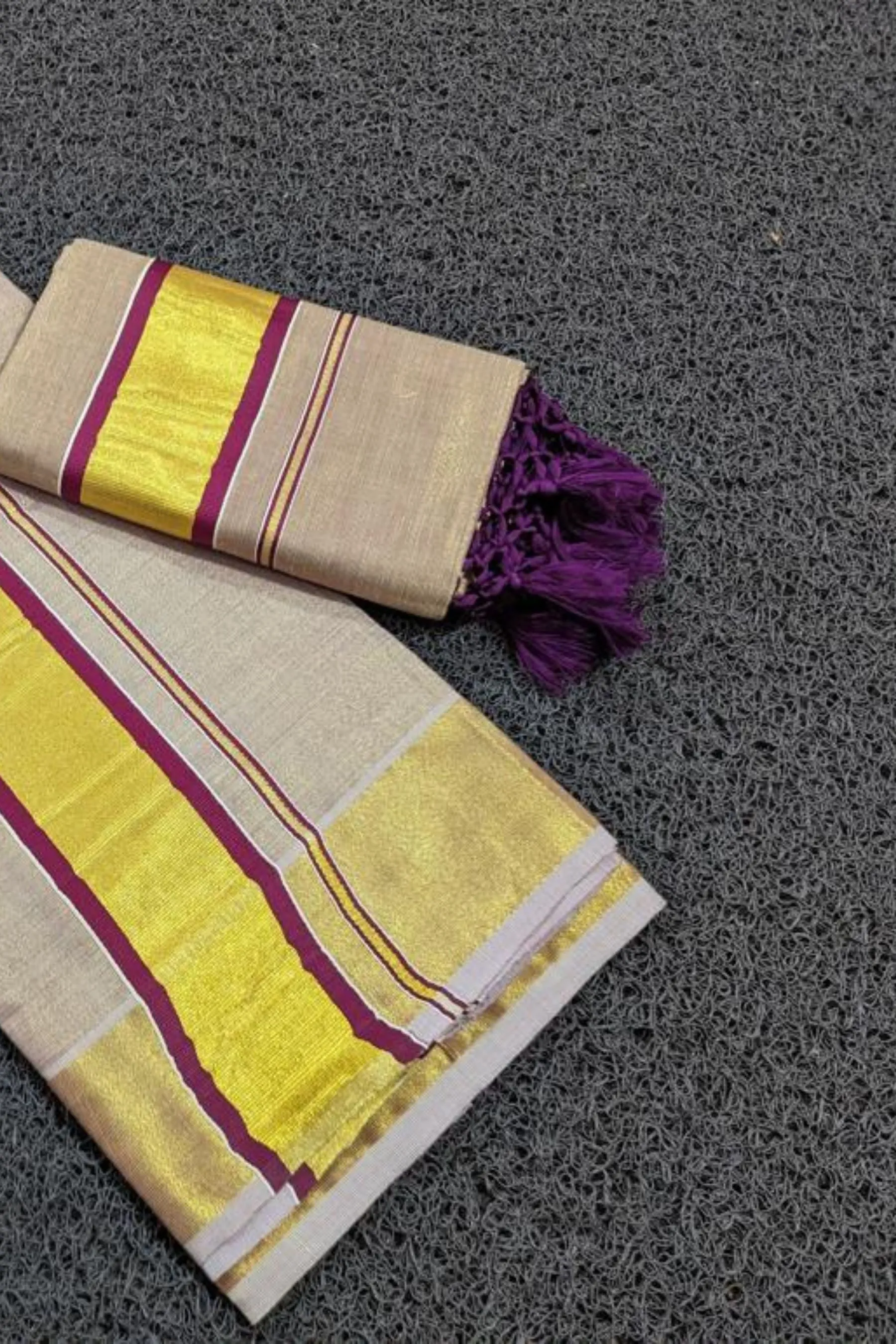 Premium Vishu Collection : Elegantly Crafted Tissue Saree with Tussels