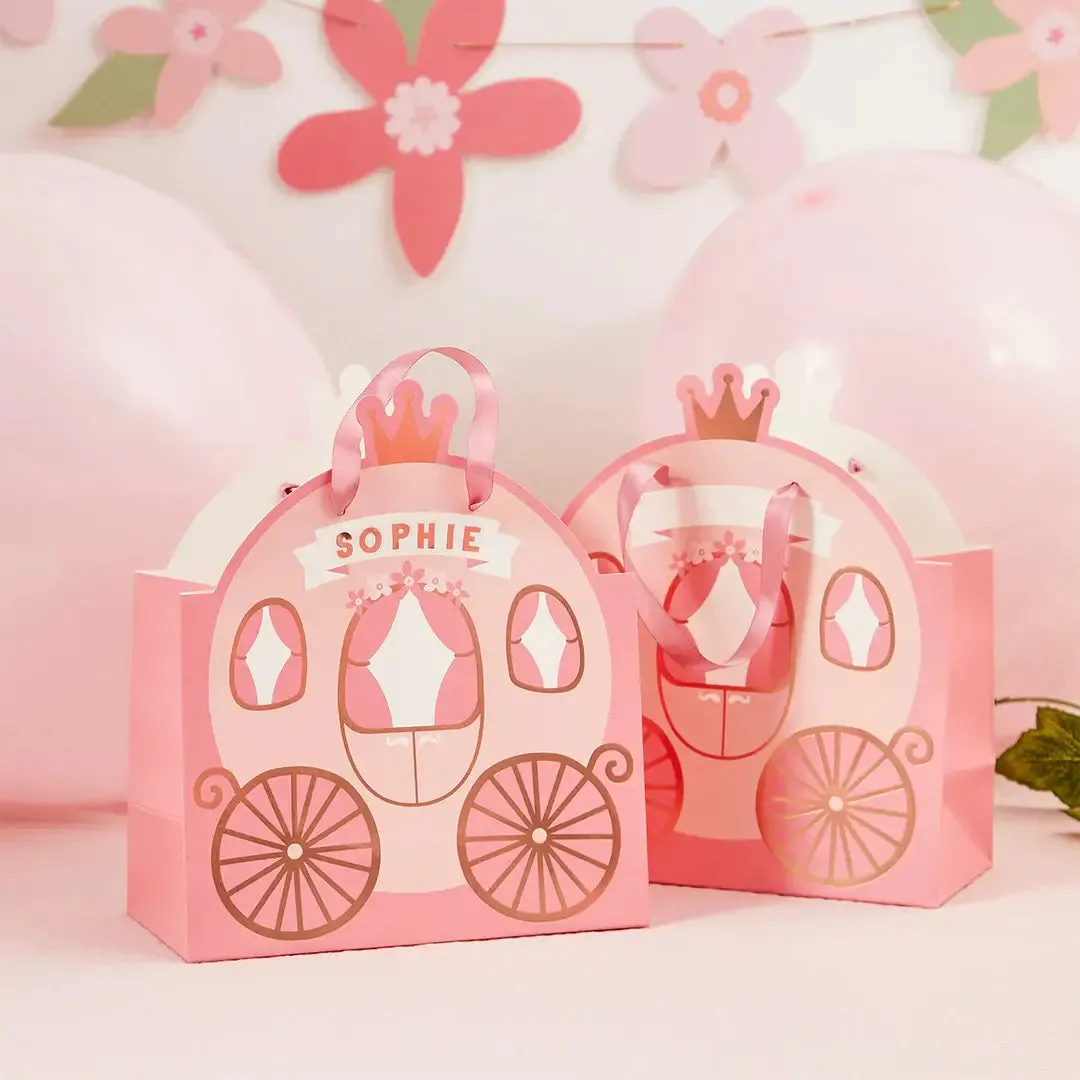 Princess Carriage Party Bags With Personalized Sticker Sheets 4pk.