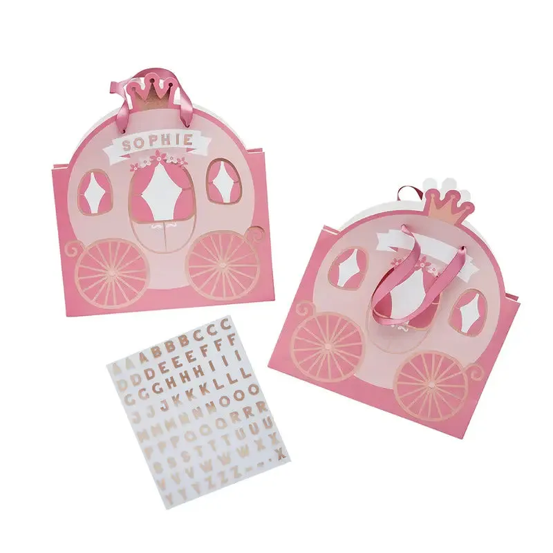 Princess Carriage Party Bags With Personalized Sticker Sheets 4pk.