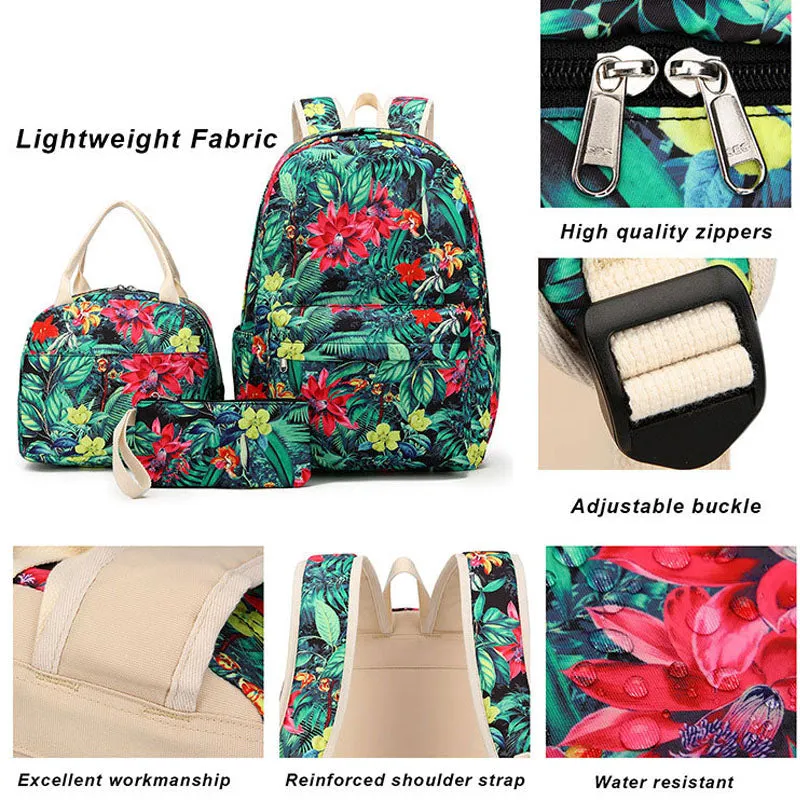Printing Backpacks Set Students Casual Daypack Shoulder Bag Pencil Case